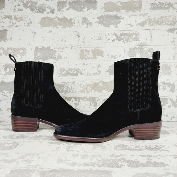 New Sam Edelman Bronson Black Suede Low Stack Heel Bootie O473 - Picture 5 of 12